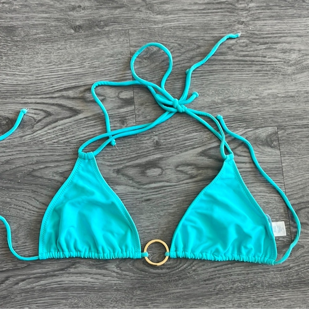 ❤️ Eberjey Turquoise Teal Blue Ocean 🌊 Gold Ring bikini top ❤️ F1